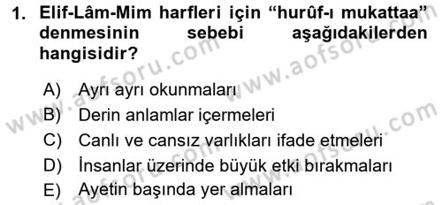 Tefsir Dersi 2023 - 2024 Yılı (Final) Dönem Sonu Sınav Soruları 1. Soru