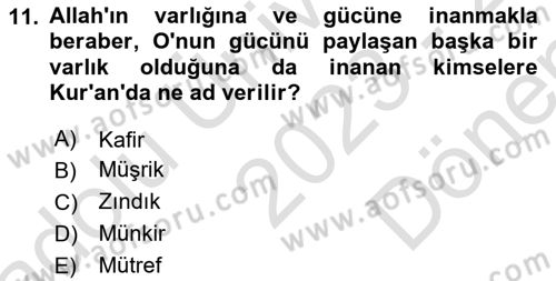 Tefsir Dersi 2023 - 2024 Yılı (Final) Dönem Sonu Sınav Soruları 11. Soru