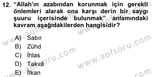 Tefsir Dersi 2023 - 2024 Yılı (Final) Dönem Sonu Sınav Soruları 12. Soru