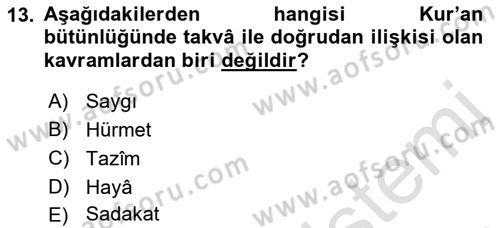 Tefsir Dersi 2023 - 2024 Yılı (Final) Dönem Sonu Sınav Soruları 13. Soru
