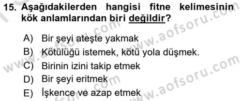 Tefsir Dersi 2023 - 2024 Yılı (Final) Dönem Sonu Sınav Soruları 15. Soru