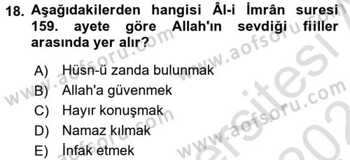 Tefsir Dersi 2023 - 2024 Yılı (Final) Dönem Sonu Sınav Soruları 18. Soru