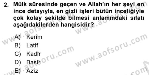 Tefsir Dersi 2023 - 2024 Yılı (Final) Dönem Sonu Sınav Soruları 2. Soru
