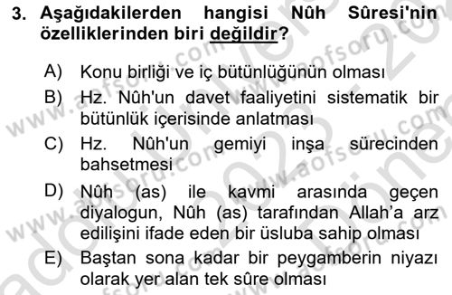 Tefsir Dersi 2023 - 2024 Yılı (Final) Dönem Sonu Sınav Soruları 3. Soru