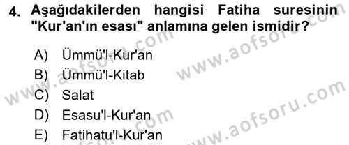 Tefsir Dersi 2023 - 2024 Yılı (Final) Dönem Sonu Sınav Soruları 4. Soru
