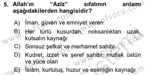 Tefsir Dersi 2023 - 2024 Yılı (Final) Dönem Sonu Sınav Soruları 5. Soru