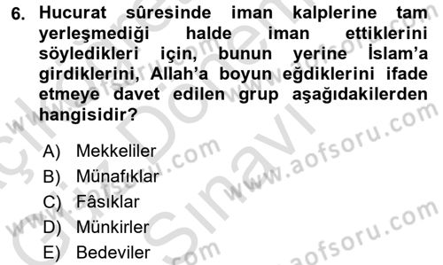 Tefsir Dersi 2023 - 2024 Yılı (Final) Dönem Sonu Sınav Soruları 6. Soru