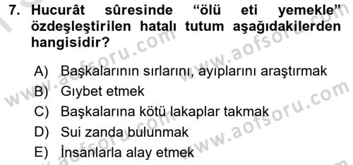Tefsir Dersi 2023 - 2024 Yılı (Final) Dönem Sonu Sınav Soruları 7. Soru
