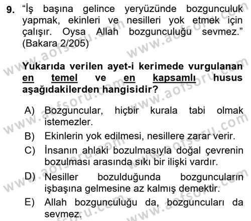 Tefsir Dersi 2023 - 2024 Yılı (Final) Dönem Sonu Sınav Soruları 9. Soru