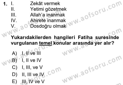 Tefsir Dersi 2023 - 2024 Yılı Yaz Okulu Sınav Soruları 1. Soru
