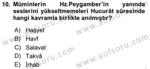 Tefsir Dersi 2023 - 2024 Yılı Yaz Okulu Sınav Soruları 10. Soru