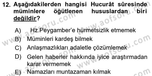 Tefsir Dersi 2023 - 2024 Yılı Yaz Okulu Sınav Soruları 12. Soru