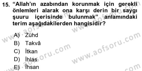 Tefsir Dersi 2023 - 2024 Yılı Yaz Okulu Sınav Soruları 15. Soru
