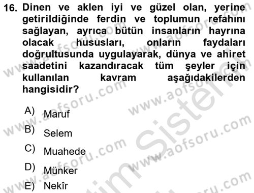 Tefsir Dersi 2023 - 2024 Yılı Yaz Okulu Sınav Soruları 16. Soru