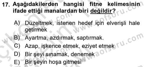Tefsir Dersi 2023 - 2024 Yılı Yaz Okulu Sınav Soruları 17. Soru