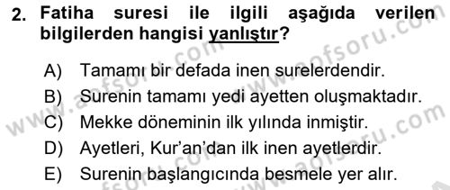 Tefsir Dersi 2023 - 2024 Yılı Yaz Okulu Sınav Soruları 2. Soru