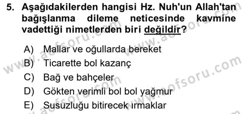 Tefsir Dersi 2023 - 2024 Yılı Yaz Okulu Sınav Soruları 5. Soru