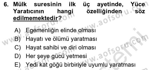 Tefsir Dersi 2023 - 2024 Yılı Yaz Okulu Sınav Soruları 6. Soru