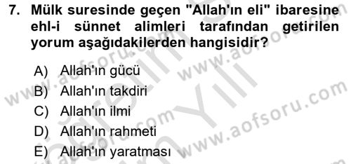 Tefsir Dersi 2023 - 2024 Yılı Yaz Okulu Sınav Soruları 7. Soru