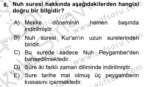 Tefsir Dersi 2023 - 2024 Yılı Yaz Okulu Sınav Soruları 8. Soru
