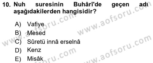 Tefsir Dersi 2024 - 2025 Yılı (Vize) Ara Sınavı 10. Soru