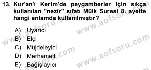 Tefsir Dersi 2024 - 2025 Yılı (Vize) Ara Sınav Soruları 13. Soru