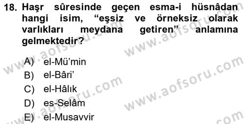Tefsir Dersi 2024 - 2025 Yılı (Vize) Ara Sınav Soruları 18. Soru