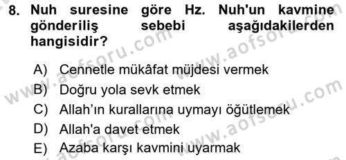 Tefsir Dersi Ara Sınavı Deneme Sınav Soruları 8. Soru