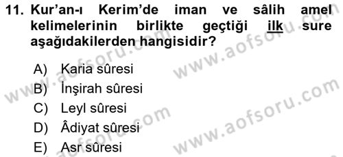 Tefsir Dersi 2024 - 2025 Yılı (Final) Dönem Sonu Sınav Soruları 11. Soru