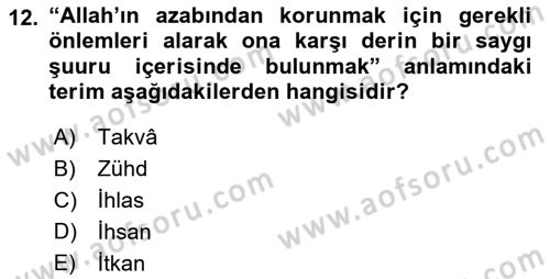 Tefsir Dersi 2024 - 2025 Yılı (Final) Dönem Sonu Sınav Soruları 12. Soru