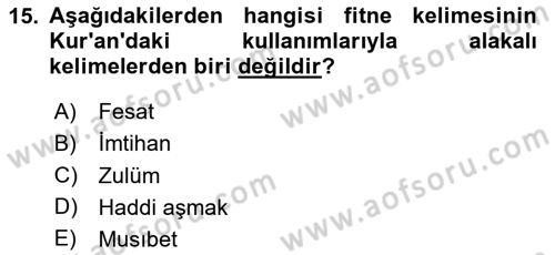 Tefsir Dersi 2024 - 2025 Yılı (Final) Dönem Sonu Sınav Soruları 15. Soru