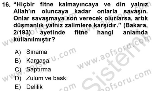 Tefsir Dersi 2024 - 2025 Yılı (Final) Dönem Sonu Sınav Soruları 16. Soru