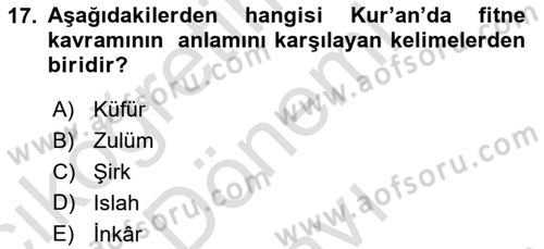 Tefsir Dersi 2024 - 2025 Yılı (Final) Dönem Sonu Sınav Soruları 17. Soru