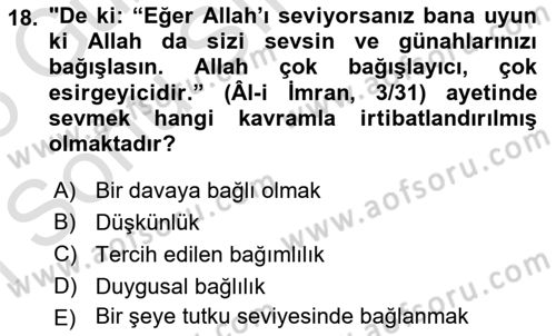 Tefsir Dersi 2024 - 2025 Yılı (Final) Dönem Sonu Sınav Soruları 18. Soru