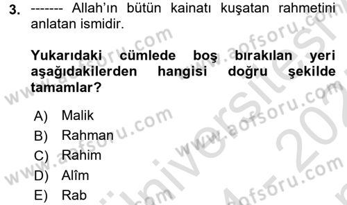 Tefsir Dersi 2024 - 2025 Yılı (Final) Dönem Sonu Sınav Soruları 3. Soru