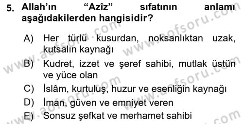 Tefsir Dersi 2024 - 2025 Yılı (Final) Dönem Sonu Sınav Soruları 5. Soru