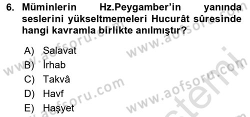 Tefsir Dersi 2024 - 2025 Yılı (Final) Dönem Sonu Sınav Soruları 6. Soru