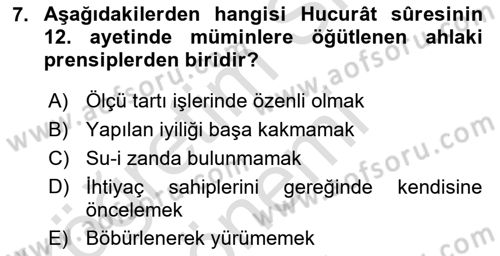 Tefsir Dersi 2024 - 2025 Yılı (Final) Dönem Sonu Sınav Soruları 7. Soru