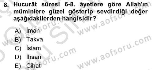 Tefsir Dersi 2024 - 2025 Yılı (Final) Dönem Sonu Sınav Soruları 8. Soru