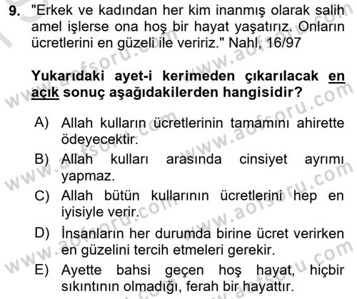 Tefsir Dersi 2024 - 2025 Yılı (Final) Dönem Sonu Sınav Soruları 9. Soru