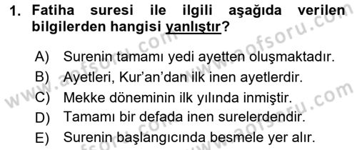Tefsir Dersi 2024 - 2025 Yılı Yaz Okulu Sınav Soruları 1. Soru