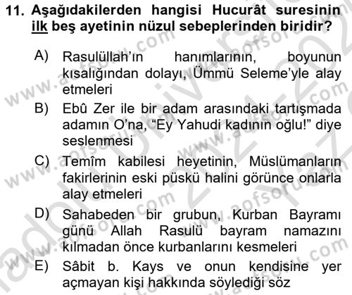 Tefsir Dersi 2024 - 2025 Yılı Yaz Okulu Sınav Soruları 11. Soru