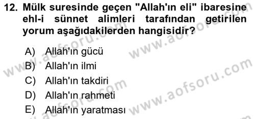Tefsir Dersi 2024 - 2025 Yılı Yaz Okulu Sınav Soruları 12. Soru