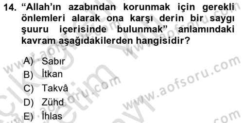 Tefsir Dersi 2024 - 2025 Yılı Yaz Okulu Sınav Soruları 14. Soru