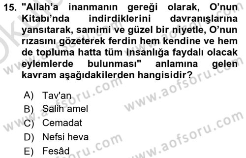 Tefsir Dersi 2024 - 2025 Yılı Yaz Okulu Sınav Soruları 15. Soru
