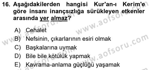 Tefsir Dersi 2024 - 2025 Yılı Yaz Okulu Sınav Soruları 16. Soru