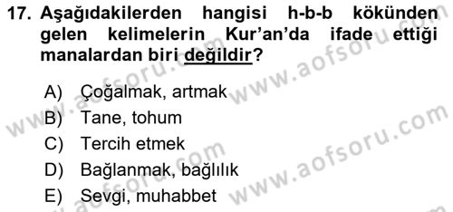 Tefsir Dersi 2024 - 2025 Yılı Yaz Okulu Sınav Soruları 17. Soru