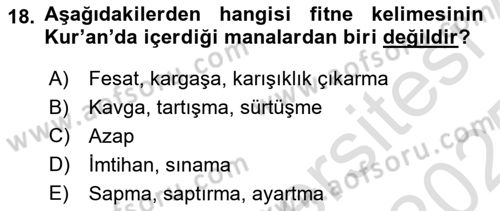 Tefsir Dersi 2024 - 2025 Yılı Yaz Okulu Sınav Soruları 18. Soru