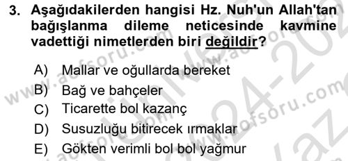 Tefsir Dersi 2024 - 2025 Yılı Yaz Okulu Sınav Soruları 3. Soru