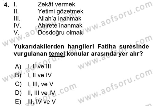 Tefsir Dersi 2024 - 2025 Yılı Yaz Okulu Sınav Soruları 4. Soru